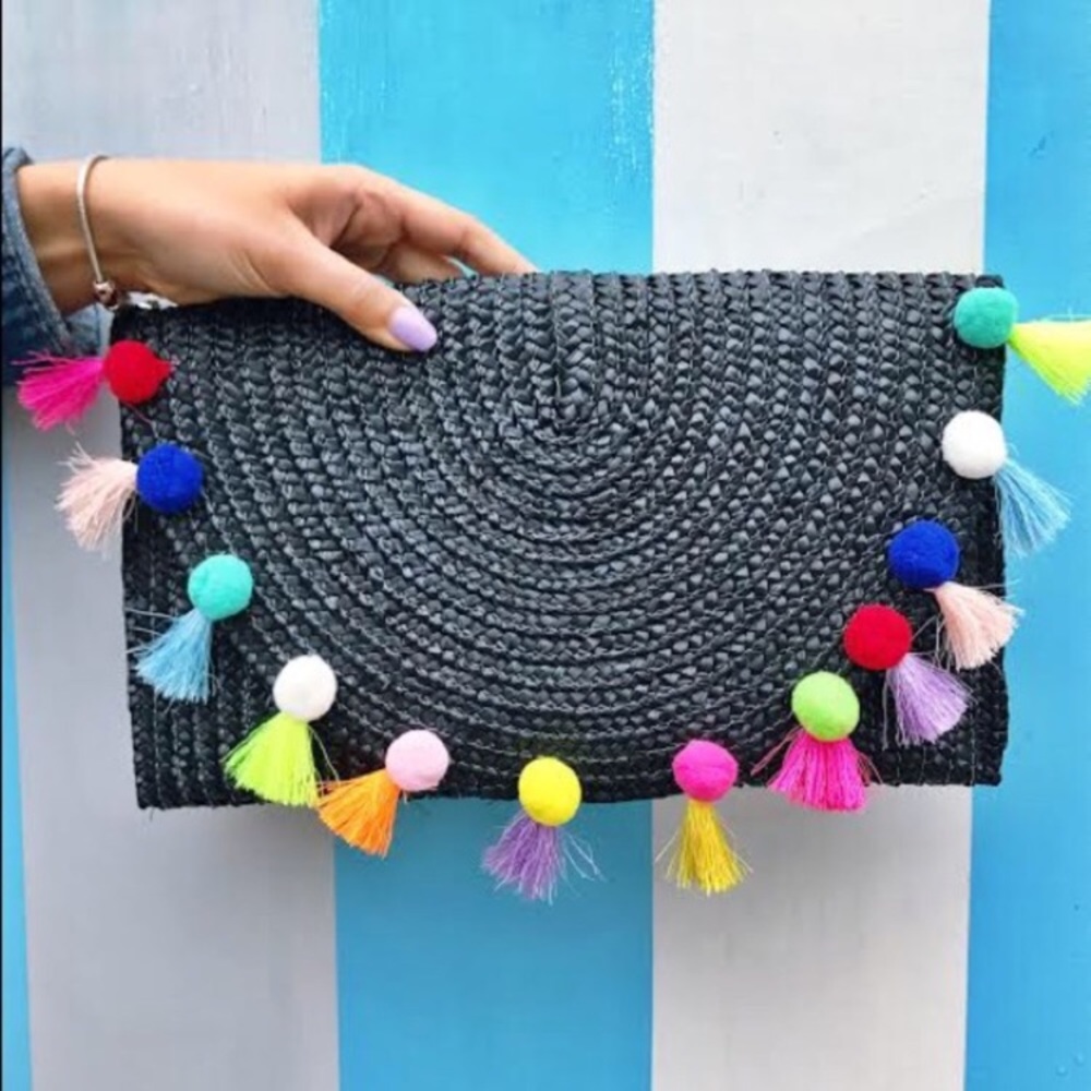 Pom Pom Straw Clutch